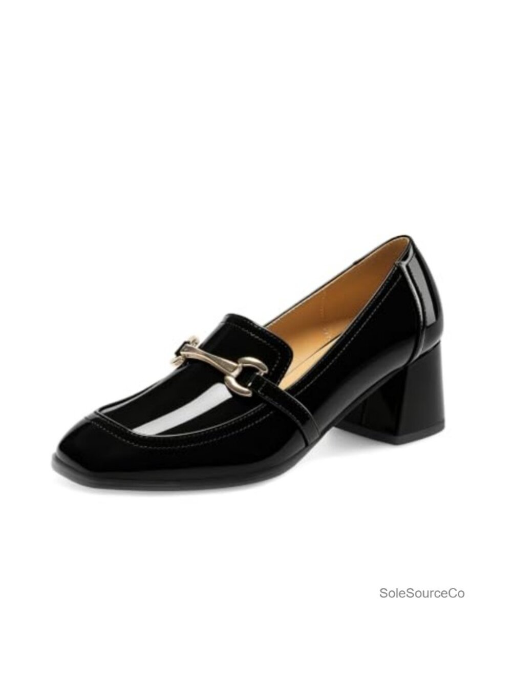 Chunky Block Heel Pumps Square Toe Slip On Loafers Patent Party Work Shoes